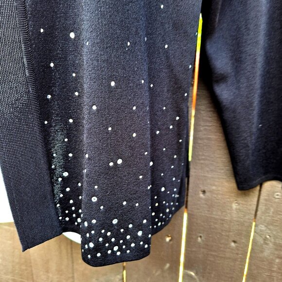 Exclusively MISOOK Knit Tunic Jacket L Black Rhinestones Open Front - Picture 3 of 6